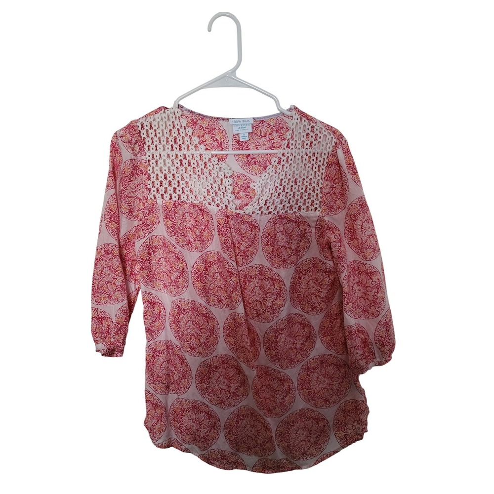 Calypso St Barth Blouse Womens Small Pink Silk Crochet Lace Medallion Boho Top